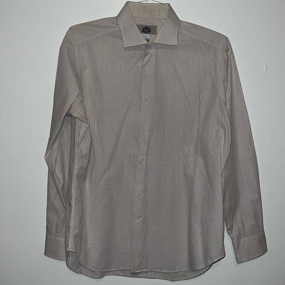 Eventi White with brown box button down shirt